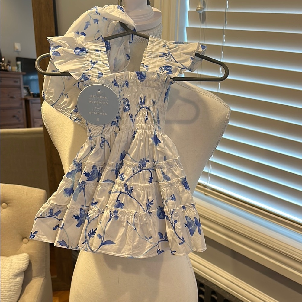 Baby Hill House Nap Dress with  White and Blue Floral Print
